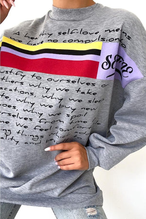 Yeni Sezon Selfie Baskılı Pamuklu Oversize Sweatshirt - Gri