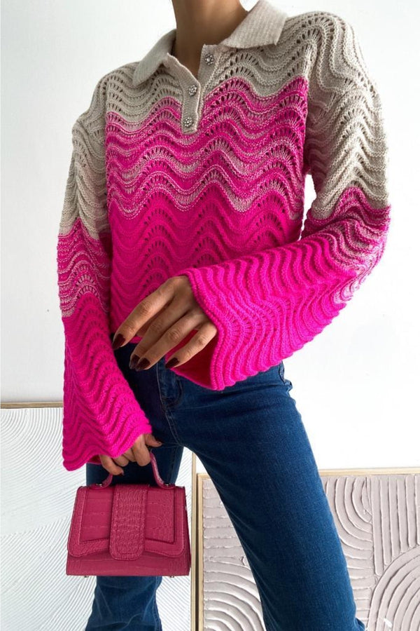 Kadın Taş Düğme Detaylı Standart Beden Örme Triko - Pembe