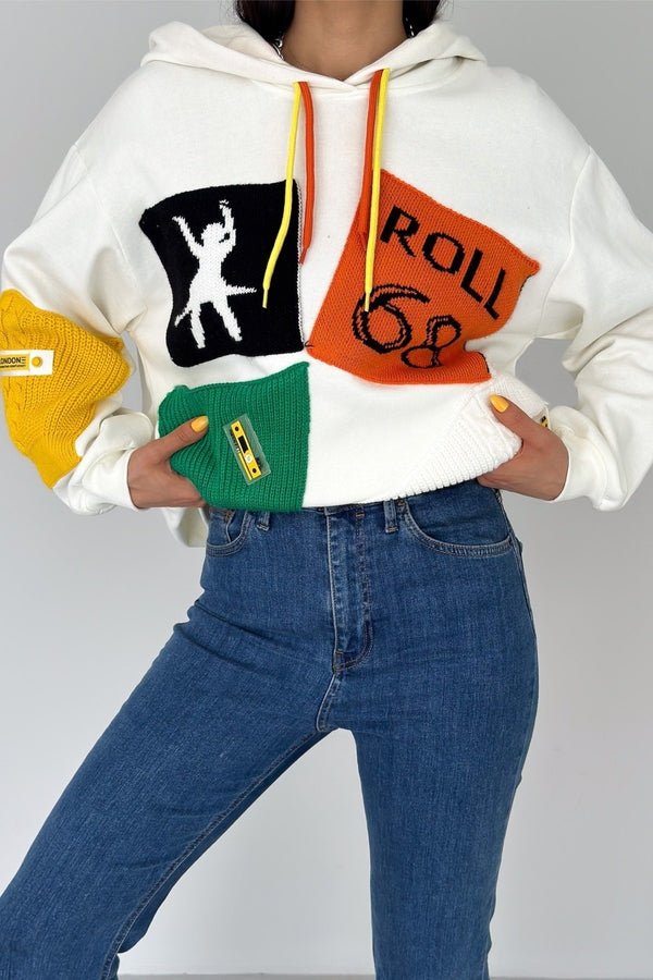 Kadın Yeni Sezon Tasarım Oversize Kapüşonlu Sweatshirt - Beyaz