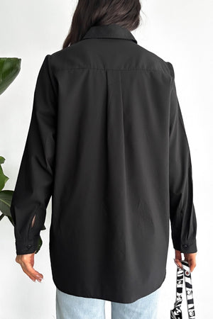 Kadın Yeni Sezon Çift Cepli Oversize Gömlek - Siyah