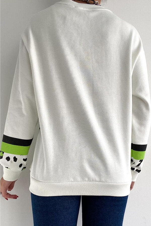 Kadın Leopar Desen Pamuk Sweatshirt - Beyaz