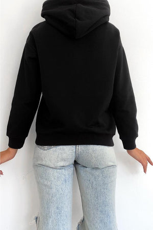 Kadın Yeni Sezon Karakter Baskılı Kapüşonlu Pamuklu Sweatshirt - Siyah