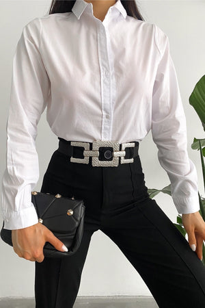 Kadın Yeni Sezon Slim Fit Basic Gömlek - Beyaz