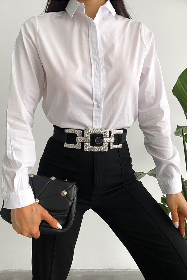 Kadın Yeni Sezon Slim Fit Basic Gömlek - Beyaz