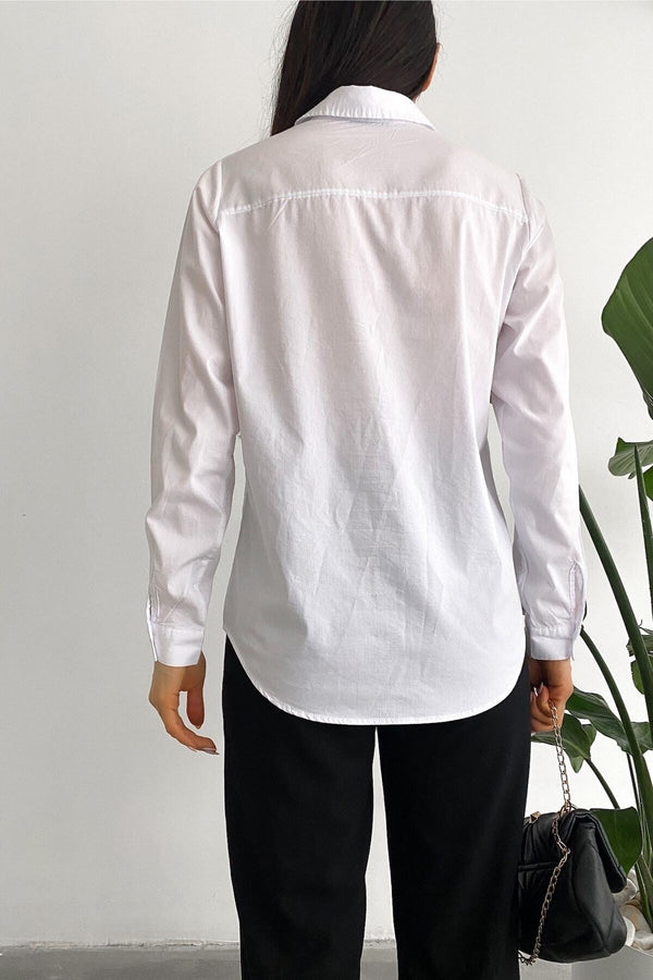 Kadın Yeni Sezon Slim Fit Basic Gömlek - Beyaz