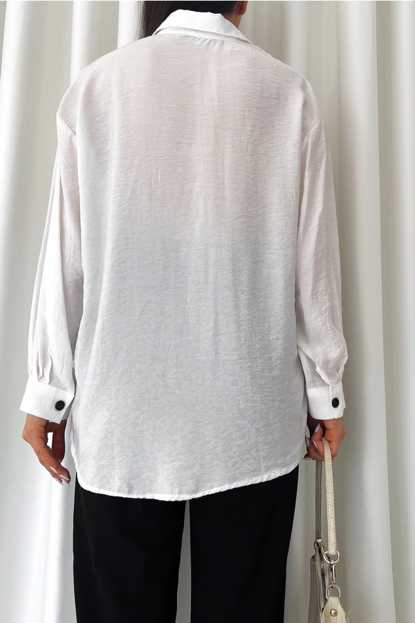 Kadın Yeni Sezon Tasarım Geniş Oversize Gömlek - Beyaz