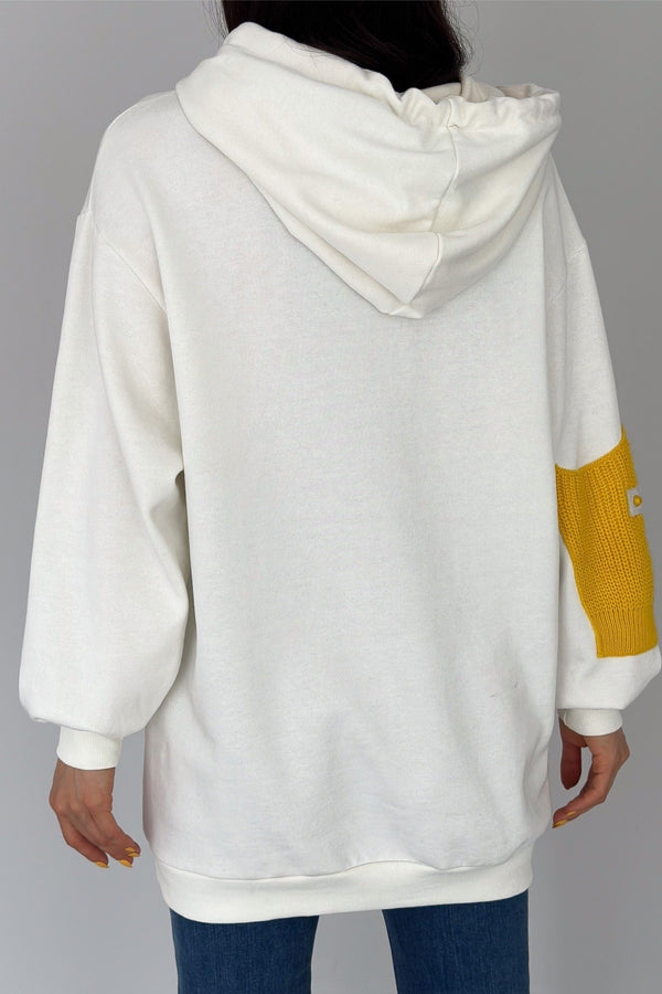 Kadın Yeni Sezon Tasarım Oversize Kapüşonlu Sweatshirt - Beyaz
