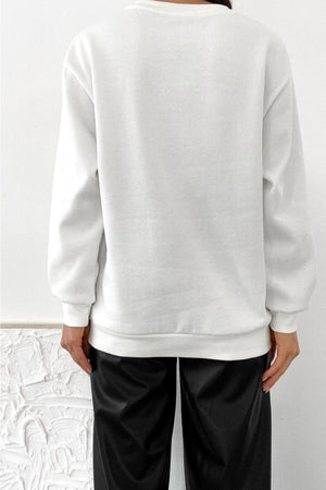 Kalın Içi Polarlı Nakış Işlemeli Kabartmalı Oversize Sweatshirt - Ekru