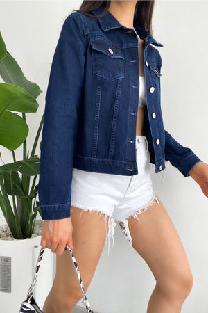 Kadın Sırtı Püsküllü Tasarım Denim Kot Ceket - Mavi